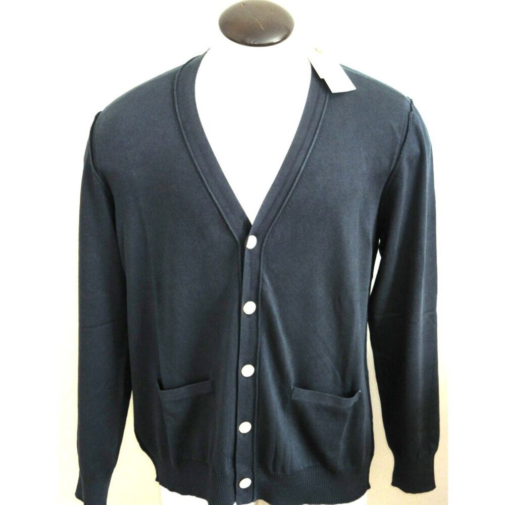 OOBE Brand Men's Ashworth Cotton Cardigan Italian Made Sweater True Navy Blue